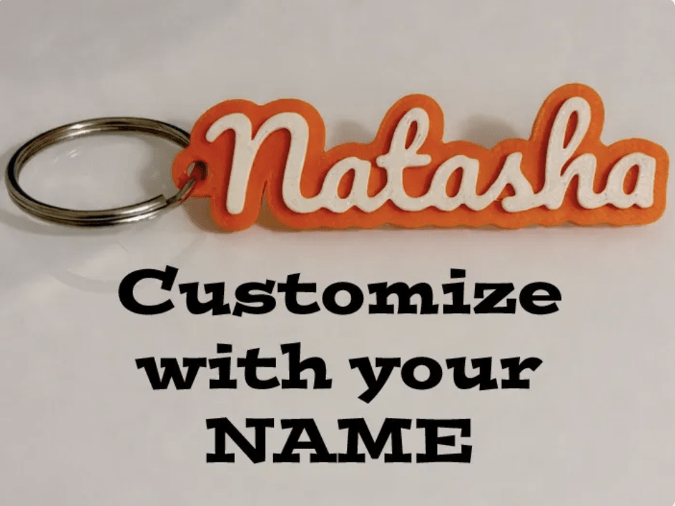 3D printed personalized name keychain in multiple colors
