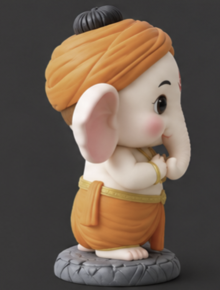 Opposite side view of Lil Chibbi Ganesha idol on a grey stone-effect base